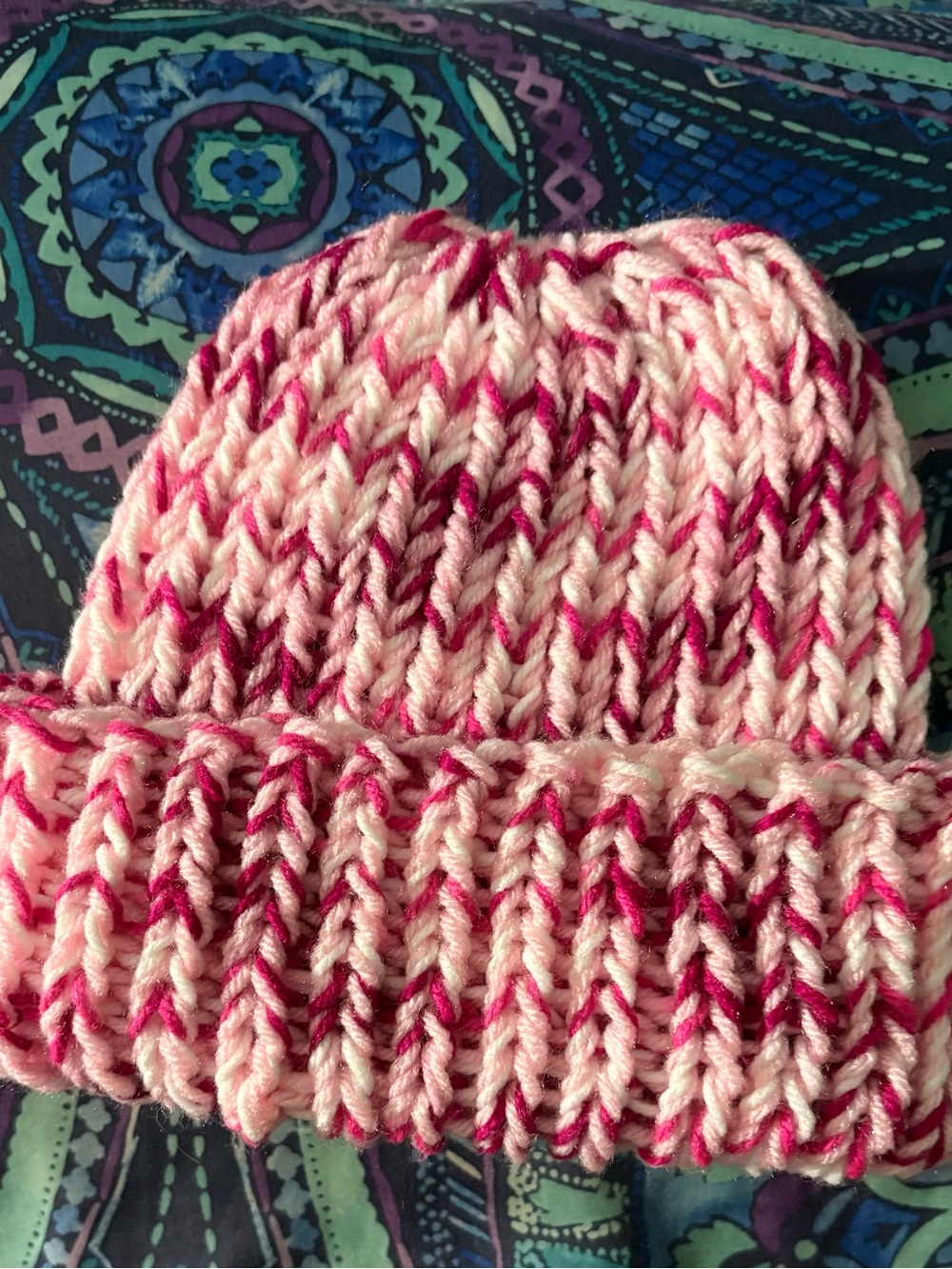Pink Multicolored Knit Beanie